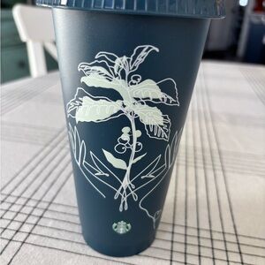 Starbucks Navy Tumbler with Botanical Design 24oz